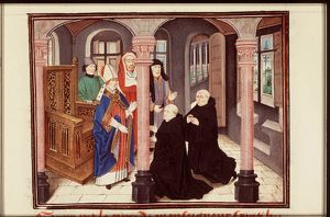 Two monks from the abbey of Andage beg the Bishop of Liège for St. Hubert's body