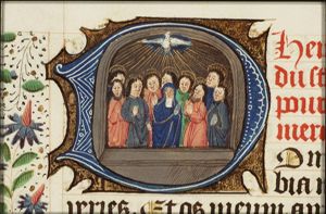 Pentecost: the Holy Spirit descends upon Mary and the apostles