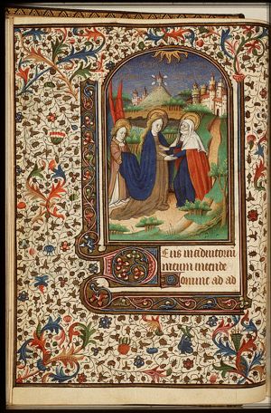 The Visitation: Mary, accompanied by an angel, meets St. Elisabeth