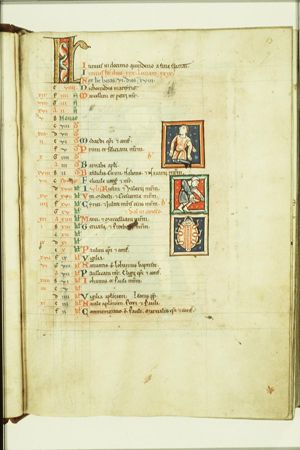 Three small miniatures: two of bloodletting (above and in the middle), below: Cancer for June