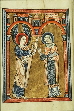 The Annunciation: Gabriel announces Christ's birth to Mary