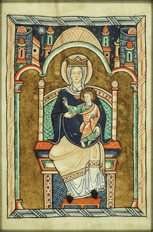Mary enthroned, holding the Christ-child (from the adoration of the Christ-child by the Magi)