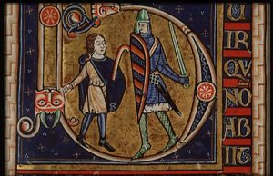 David and Goliath: David kills Goliath with a stone from his sling