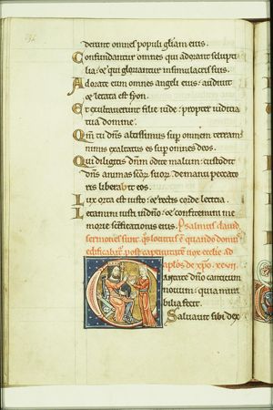 A woman (Ecclesia?) holding a chalice before David