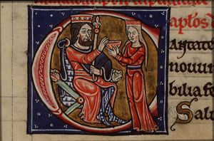 A woman (Ecclesia?) holding a chalice before David