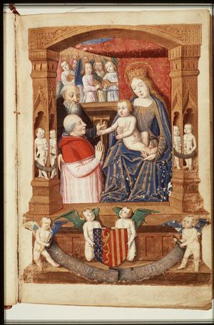 Madonna: Mary holding the Christ-child, St. Antony Abbot of Egypt holding a T-shaped staff, with donor