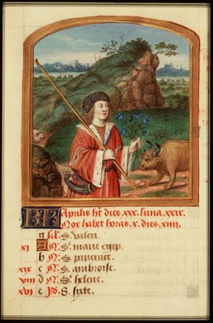 April: a man holding a bunch of flowers; Taurus