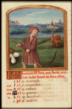 June: a man making hay; Leo