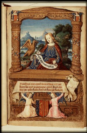 The Evangelist St. John with his symbol the eagle on Patmos