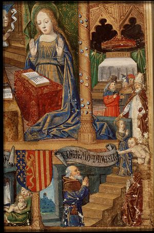 The dedication of Mary: Mary ascends the temple-steps, received by the high priest