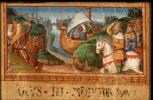The three Magi meet at the crossroads on their journey to Jerusalem