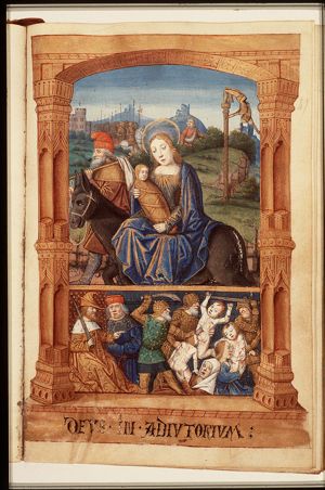 The Flight into Egypt: Mary, St. Joseph and the Christ-child on their way, the idols fall