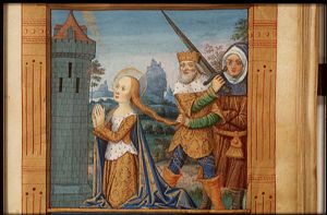 The martyrdom of St. Barbara: she is beheaded by her father Dioscuros