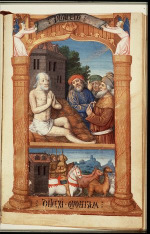 Job on the dung-hill is comforted by his friends