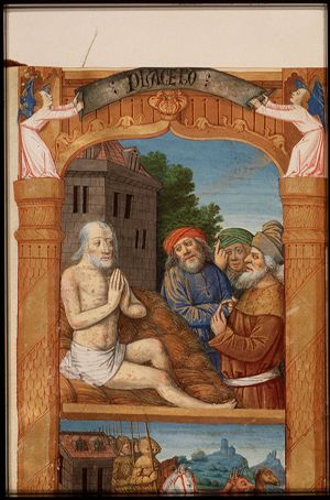 Job on the dung-hill is comforted by his friends