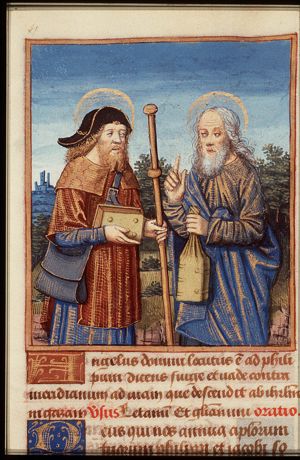St. James the Great holding a book and a staff and St. Philip holding a book