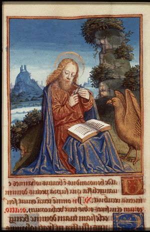 The Evangelist St. John with his symbol the eagle on Patmos