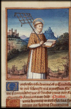 St. Laurence of Rome holding a gridiron and a book