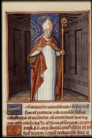 A bishop saint (St. Presicles?) holding a crozier