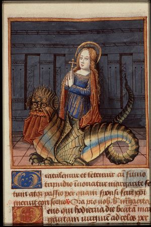 St. Margaret of Antioch with the dragon, holding a cross