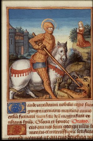 St. George on horseback fighting the dragon