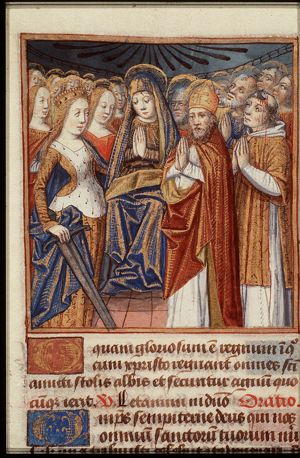 Mary, St. Catherine of Alexandria holding a sword, St. Stephen and other saints (All Saints)