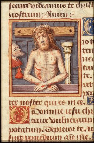 Man of Sorrows: Christ before his tomb with the Instruments of the Passion