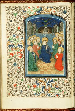 Pentecost: the Holy Spirit descends upon Mary and the apostles