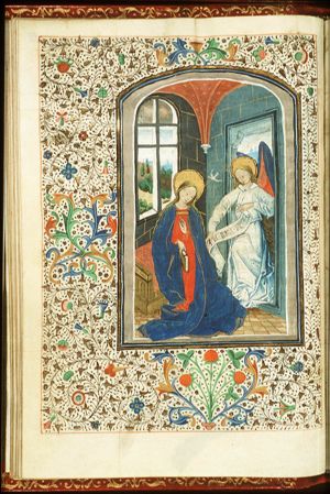 The Annunciation: Gabriel announces Christ's birth to Mary