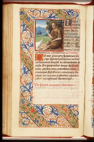 St. John the Baptist, sitting on the ground, with the Lamb of God (Agnus Dei)