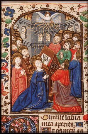 Pentecost: the Holy Spirit descends upon Mary and the apostles
