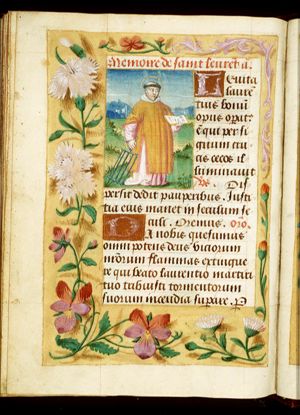 St. Laurence of Rome holding a gridiron and a book
