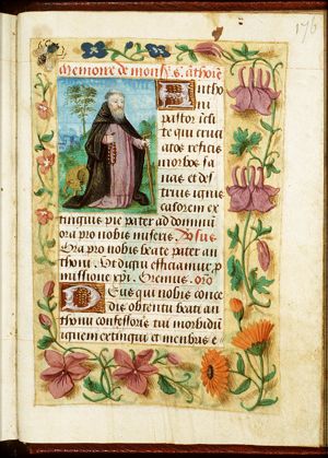 St. Antony Abbot of Egypt holding a rosary and a staff, with a pig