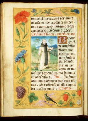St. Fiacre of Meaux holding a book and a spade