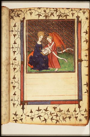 An angel visiting Mary in the temple