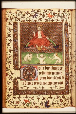 The Last Judgement: Christ on a rainbow raises the dead
