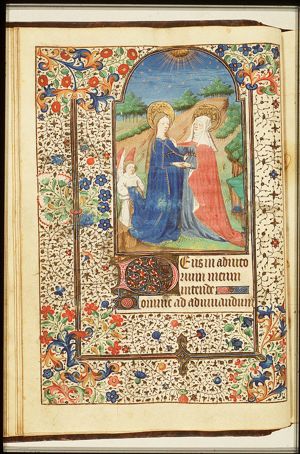 The Visitation: Mary, accompanied by an angel, meets St. Elisabeth