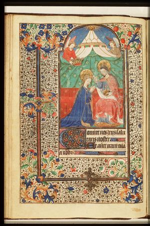 The coronation of Mary by an angel before God enthroned in heaven