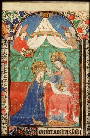 The coronation of Mary by an angel before God enthroned in heaven