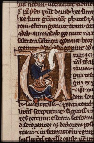 A king (Saul?) holding a scroll