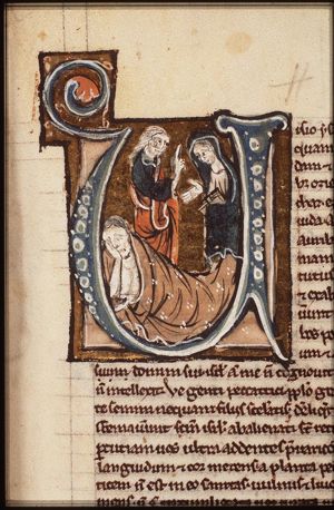 Isaiah at the sickbed of Hezekiah, who turns his face away and cries