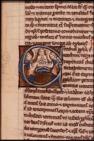 The prophet Ezekiel's vision: two angels take him to heaven