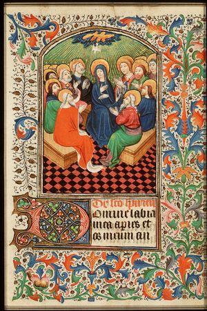 Pentecost: the Holy Spirit descends upon Mary and the apostles
