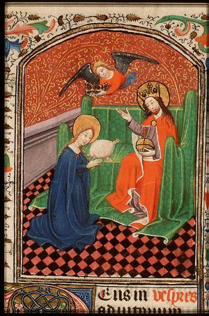The coronation of Mary by an angel before God enthroned in heaven