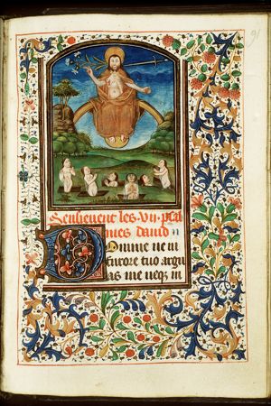 The Last Judgement: Christ on a rainbow raises the dead