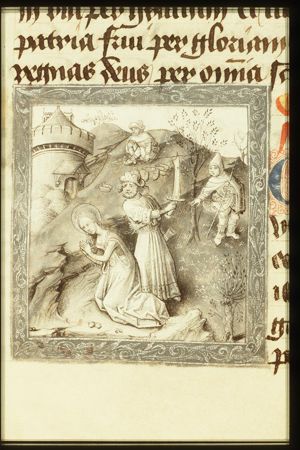The martyrdom of St. Barbara: she is beheaded by her father Dioscuros