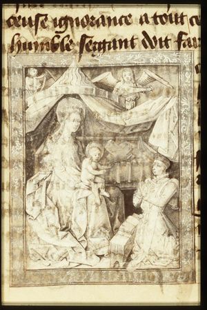Philip the Good, Duke of Burgundy, kneeling before Mary holding the Christ-child