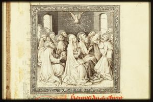 Pentecost: the Holy Spirit descends upon Mary and the apostles