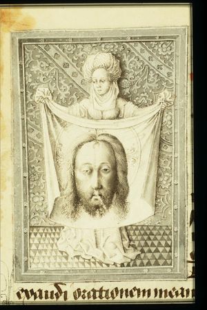 St. Veronica holding up the veil with the image of Christ (Vera Icon)