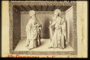 St. Peter holding a key and St. Paul holding a sword and a book